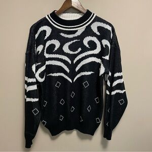 Emporio Gitano Vintage 80s Black and White Geometric Sweater Men’s Large
